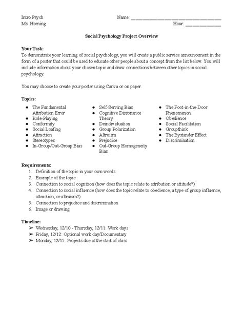 Social Psychology Project Overview: PSA Poster Guidelines - Studocu