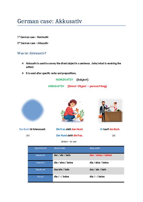 Akkusativ mit Verben: Wichtige Grundlagen für Deutsch A1 - Studocu