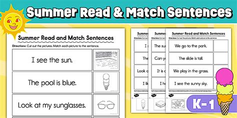 Summer Read and Match Sentences Cut and Paste Worksheets