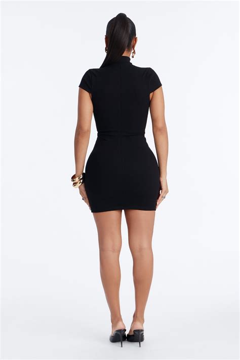 Sylvia Snatched High Neck Mini Dress - Black | Fashion Nova