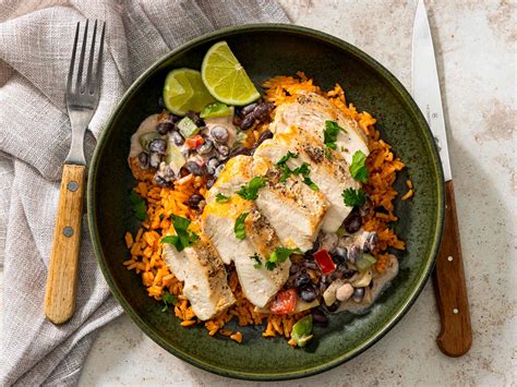 Chicken with Creamy Chipotle Black Beans, Peppers, and Rice | America's ...