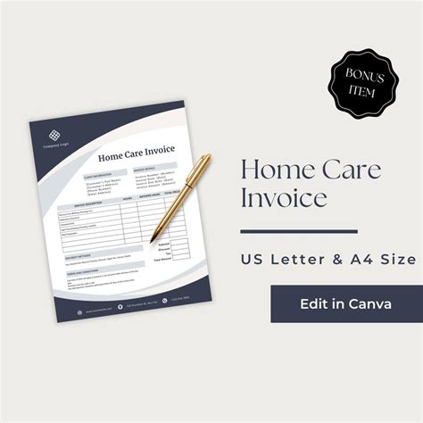 Caregiver Invoice, Home Health Invoice, Senior Care Invoice, Caregiving ...