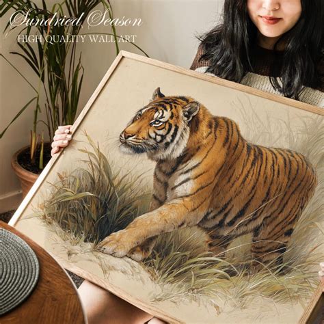 Vintage Bengal Tiger Antique Big Cat Wildlife Rustic Jungle Lodge ...