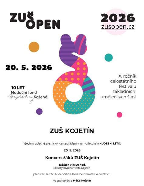 ZUŠ OPEN 2026, Masarykovo náměstí, 752 01 Kojetín, Česko, Olomouc, 20 ...