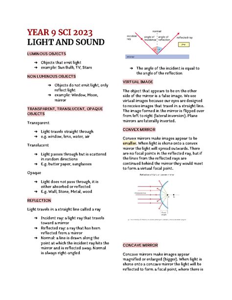 YEAR 9 SCI 2023 LIGHT, SOUND, AND NERVOUS SYSTEM NOTES - Studocu