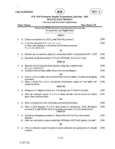 Digital Electronics II B. Tech II Sem Regular Exam R20 - June/July 2022 ...