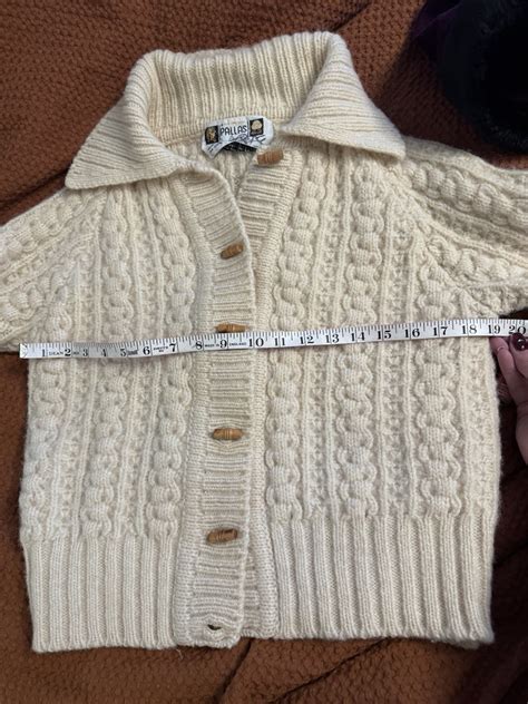 Vintage Irish Fisherman Ivory Cable Knit Cardigan Sweater 100% Wool L ...