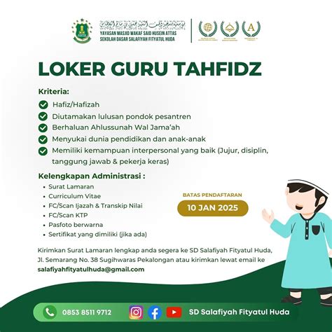 SD - Lowongan Kerja di SD Salafiyah Fityatul Huda untuk menempati ...