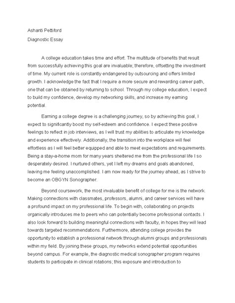 Ashanti Pettiford Diagnostic Essay: The Value of a College Education ...