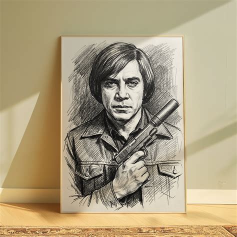 NO COUNTRY FOR OLD MEN JAVIER BARDEM DRAWING PRINT PORTRAIT SKETCH 8" x ...