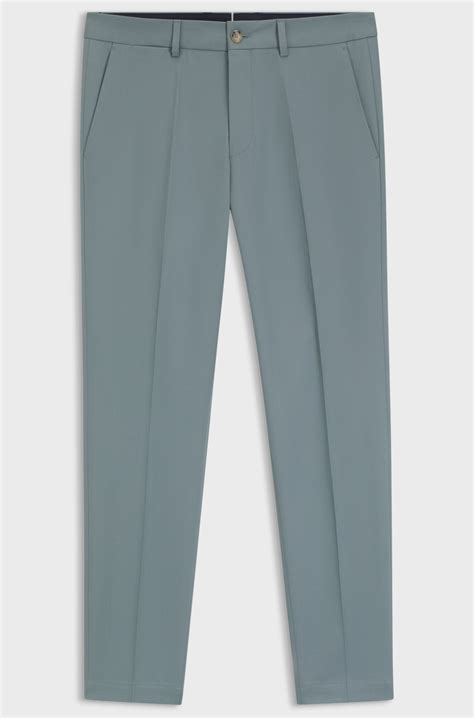 BOSS - Slim-fit trousers in cotton, silk and stretch - Dark Green