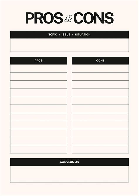 Pros And Cons List Template - MIT Printable