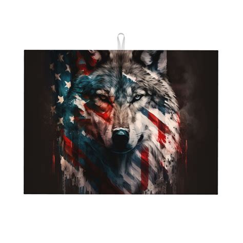 American Wolf USA Flag Large Kitchen Drying Mat 18x24 Inch Ultra ...