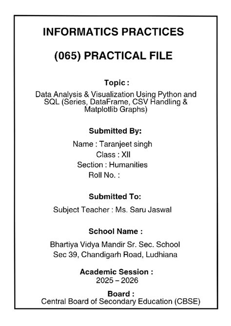 INFORMATICS PRACTICES (065) PRACTICAL FILE: Data Analysis ...