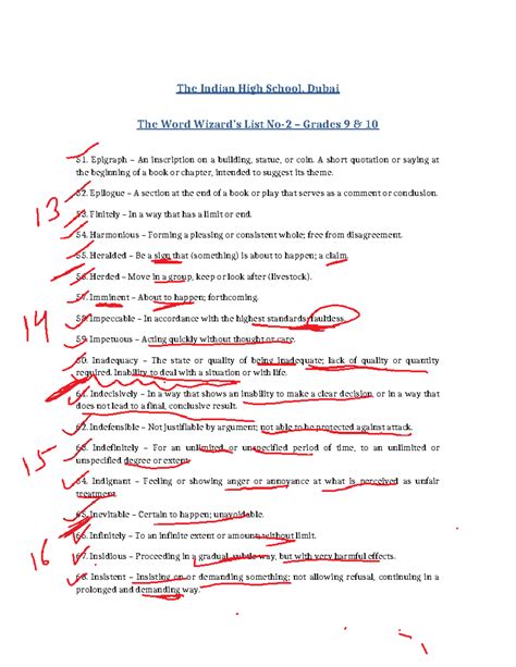 The Indian High School, Dubai: Word Wizard's List No-2 for Grades 9 ...