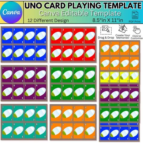 Uno Card Canva Editable Template | Printable Playing Card | Blank Card ...