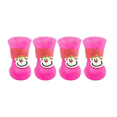 CHIUNL 4pcs Non-slip Dog Rain Shoes - Cute Monkey Design Rubber Boots ...