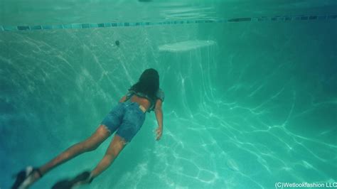 WWF 103641 - Amy Goes for a Pool Dip in a Cute Jean Shorts Outfit ...