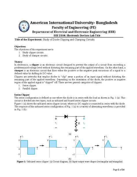 ED 2104: Electronic Devices Lab - Diode Clipping & Clamping Circuits ...