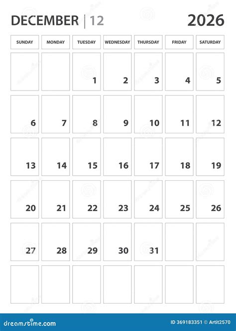 December 2026 Year Template, Calendar 2026 Design Vector, Desk Calendar ... - One For All