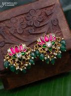 Jadau screw type earrings peacock design with jadau kundan stones and ...