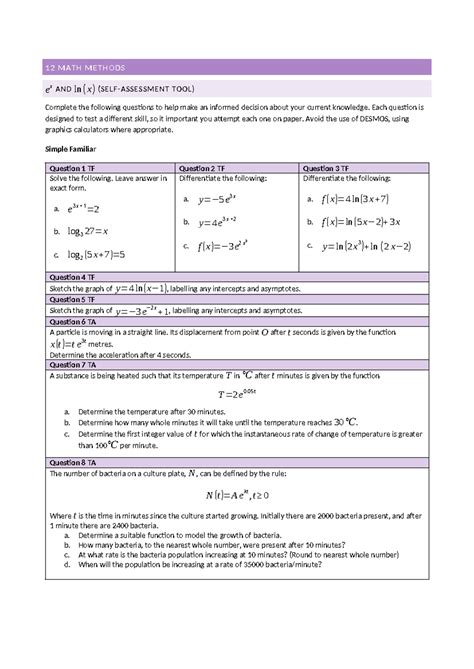 SAT 2 - e^x and ln(x) Methods Practice Questions - Studocu