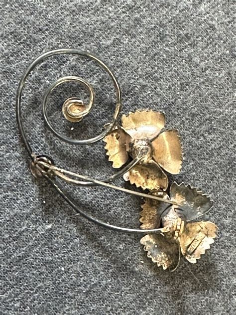 Rose Gold Sterling Silver Flower Pin Brooch Vtg 1940's | eBay UK