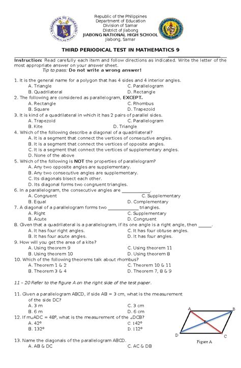 Third Periodical Test in Mathematics 9 - Studocu