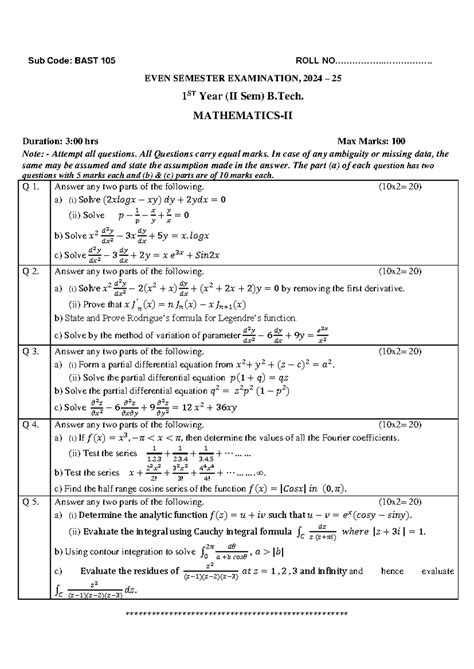 BAST 105 Final Exam Paper - B.Tech 1st Year (II Sem) 2024 - Studocu