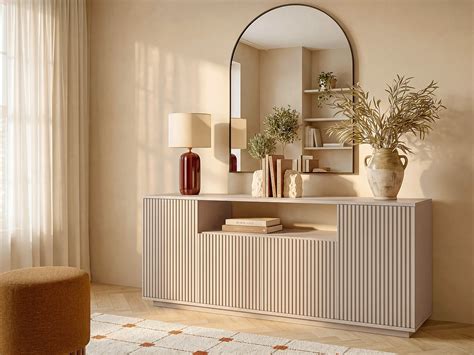 Buffetkast 4 deuren 1 nis beige geribbeld B.180 x D.44,5 x H.75 cm