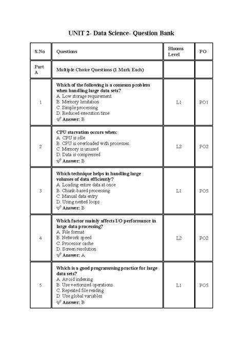 UNIT 2 Data Handling Question Bank with Bloom's Levels - Studocu