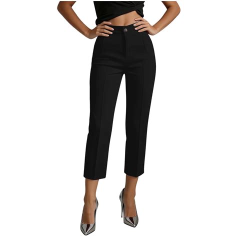 AHTJRT Women's Dress Pants Cropped Chino Pants Slim Straight Leg Work Pants Button Front Formal ...