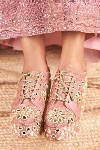 Buy Mauve Blush Mirror Work Platform Sneakers by Tiesta Online at Aza ...