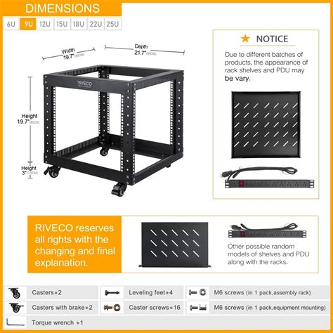 9U Open Frame Server Rack with Wheels + PDU (8 Outlets) Power Strip ...
