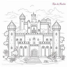 Princess castle coloring page, bold and easy
