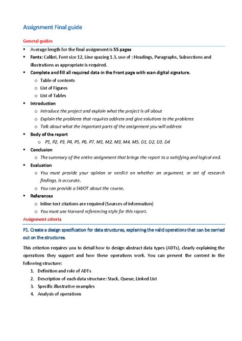 Assignment Final Guide DSA: Comprehensive Overview and Criteria - Studocu