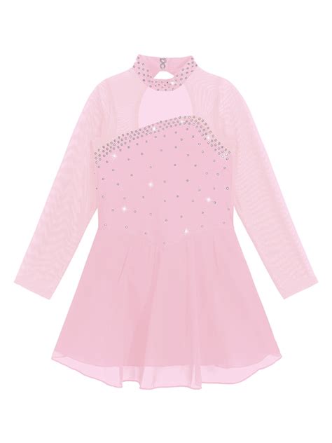 Hansber Figure Ice Skating Dress for Girls Rhinestone Mesh Long Sleeve ...