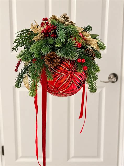 Buy Christmas Kissing Ball With Red and Gold Ornaments, Festive ...