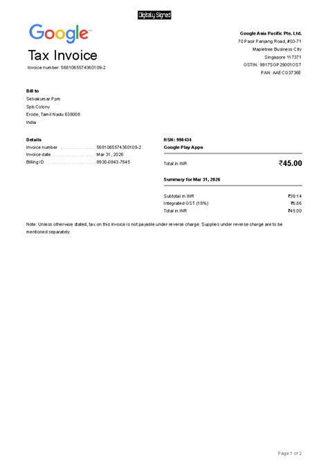 Google Asia Pacific Tax Invoice - Mar 31, 2026 - Studocu