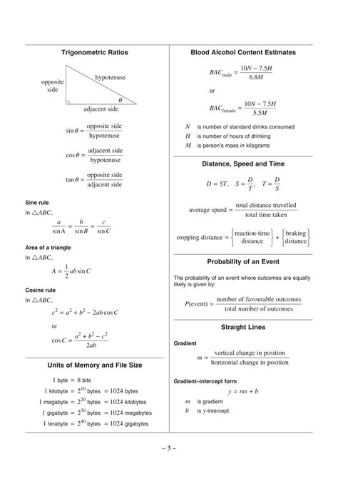 Year 11 Atar Physics Formula Sheet Edexcel Booklet Maths
