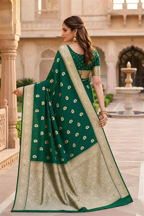 Grateful Bottle Green Banarasi Silk Saree with Zari Weaving for Women ...
