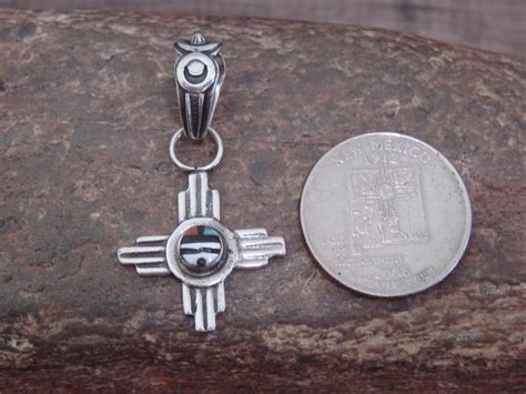 Native American Sterling Silver Zia Symbol & Sunface Inlay Pendant ...