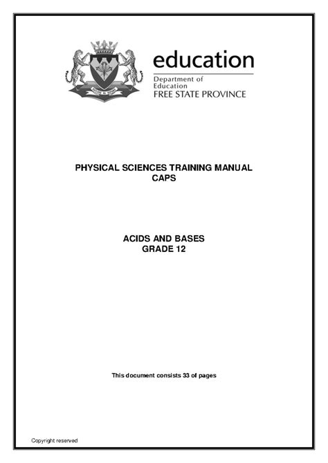 FS Physical Sciences Training Manual: Acids and Bases Grade 12 - Studocu