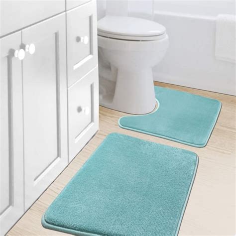 H.Versailtex Velvet Memory Foam Bath Mat Set Navy 20 x 32 20 x 20 ...