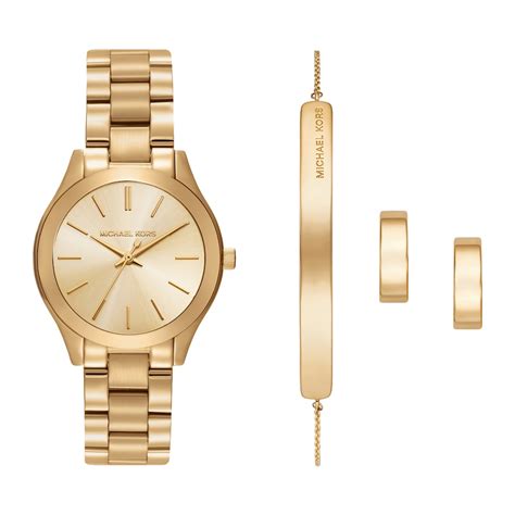 Buy Women Gold Michael Kors Slim Runway Gold Watch Set MK7561SET Online ...