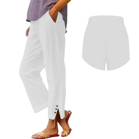 Cotton Linen Pants Women，Casual Trousers With Pockets Flowy Pants For ...