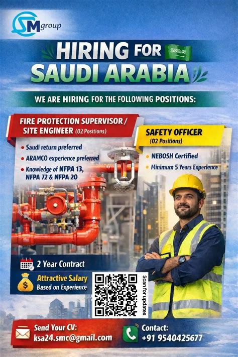 Hiring Fire Protection Supervisor & Safety Officer For Saudi Arabia Projects | 2-Year Contract ...
