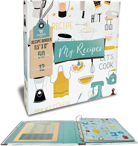 Recipe Binder, Full Page 3 Ring Standard Binder Organizer Set (with 50 ...