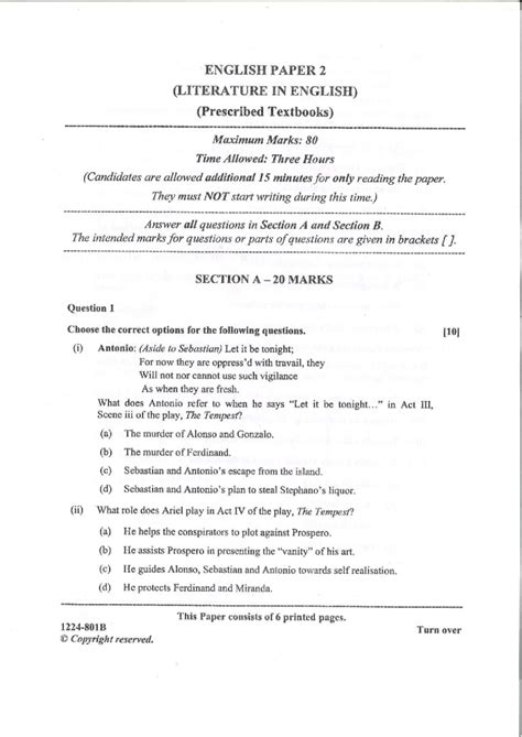 ENGLISH PAPER 2 (LIT IN ENGLISH) - The Tempest & Short Stories - Studocu