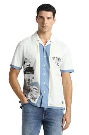 Men White Graphic Print Half Sleeves Casual Shirt : Amazon.in: Clothing ...